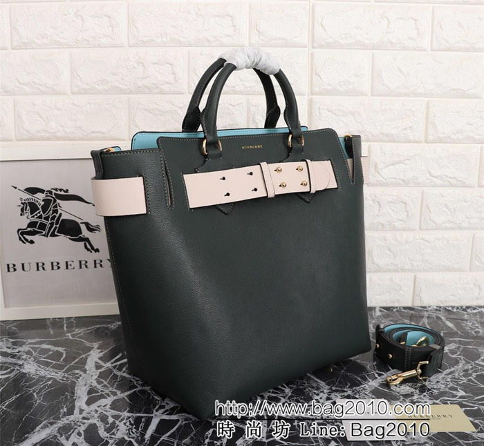 BURBERRY巴寶莉 大號 雙色皮革 敞口式托特包款「The Belt 貝爾特包「Burberry」字母壓花徽標 可手提斜背  Bhq1106